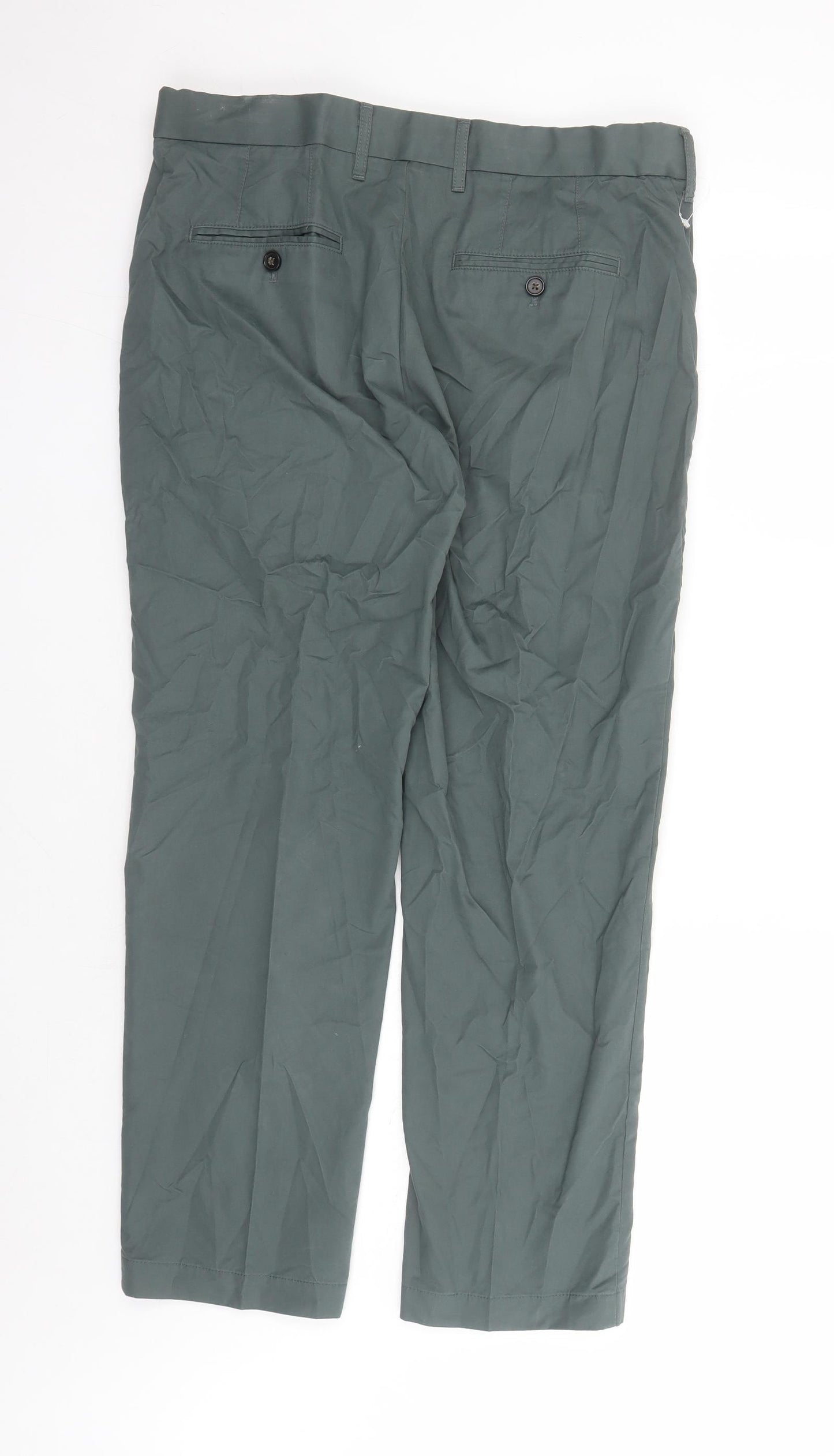 Marks and Spencer Mens Grey Cotton Trousers Size 34 in L28 in Regular Zip