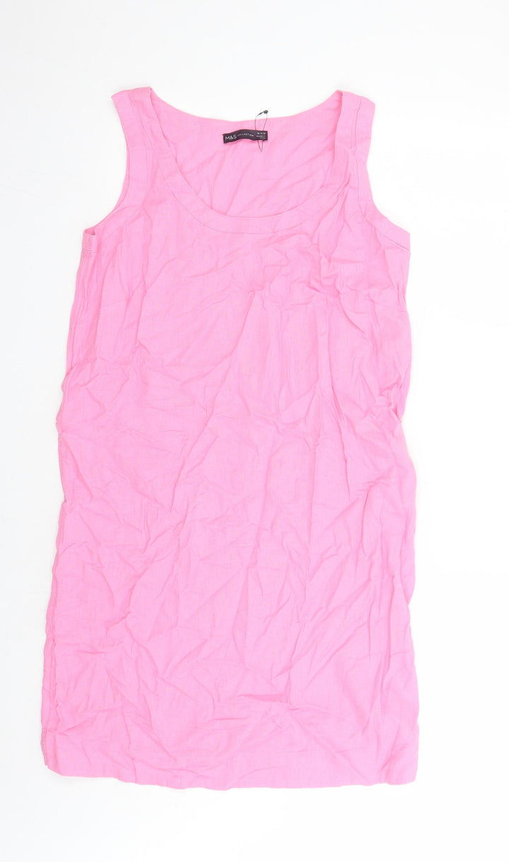 Marks and Spencer Womens Pink Flax A-Line Size 10 Round Neck Zip