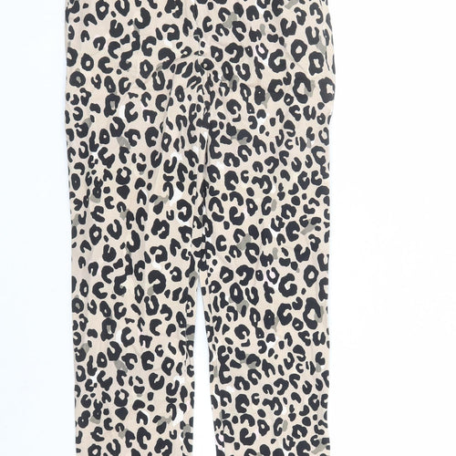 Marks and Spencer Womens Brown Animal Print Viscose Trousers Size 6 L28 in Regular Zip - Leopard Pattern
