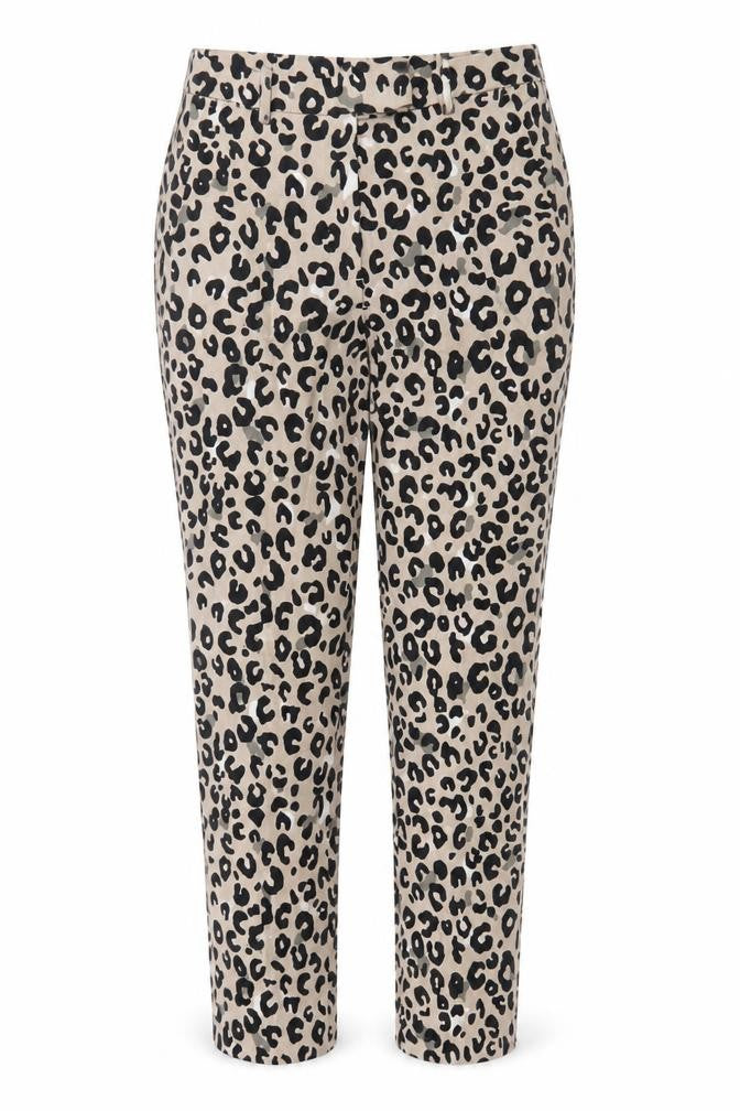 Marks and Spencer Womens Brown Animal Print Viscose Trousers Size 6 L28 in Regular Zip - Leopard Pattern