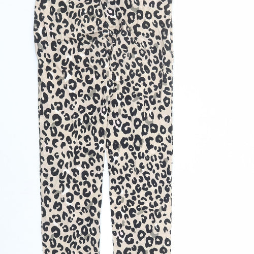 Marks and Spencer Womens Brown Animal Print Viscose Trousers Size 6 L28 in Regular Zip - Leopard Pattern