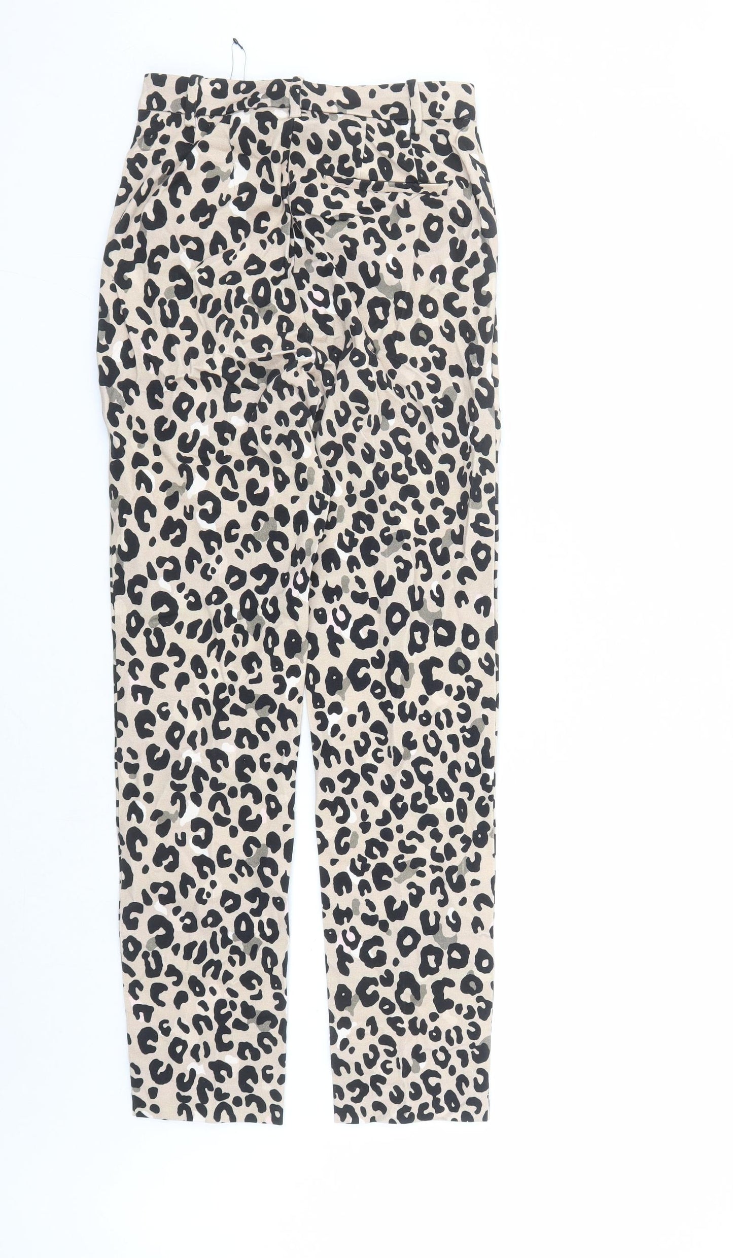 Marks and Spencer Womens Brown Animal Print Viscose Trousers Size 6 L28 in Regular Zip - Leopard Pattern