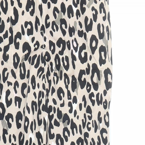 Marks and Spencer Womens Brown Animal Print Viscose Trousers Size 6 L28 in Regular Zip - Leopard Pattern