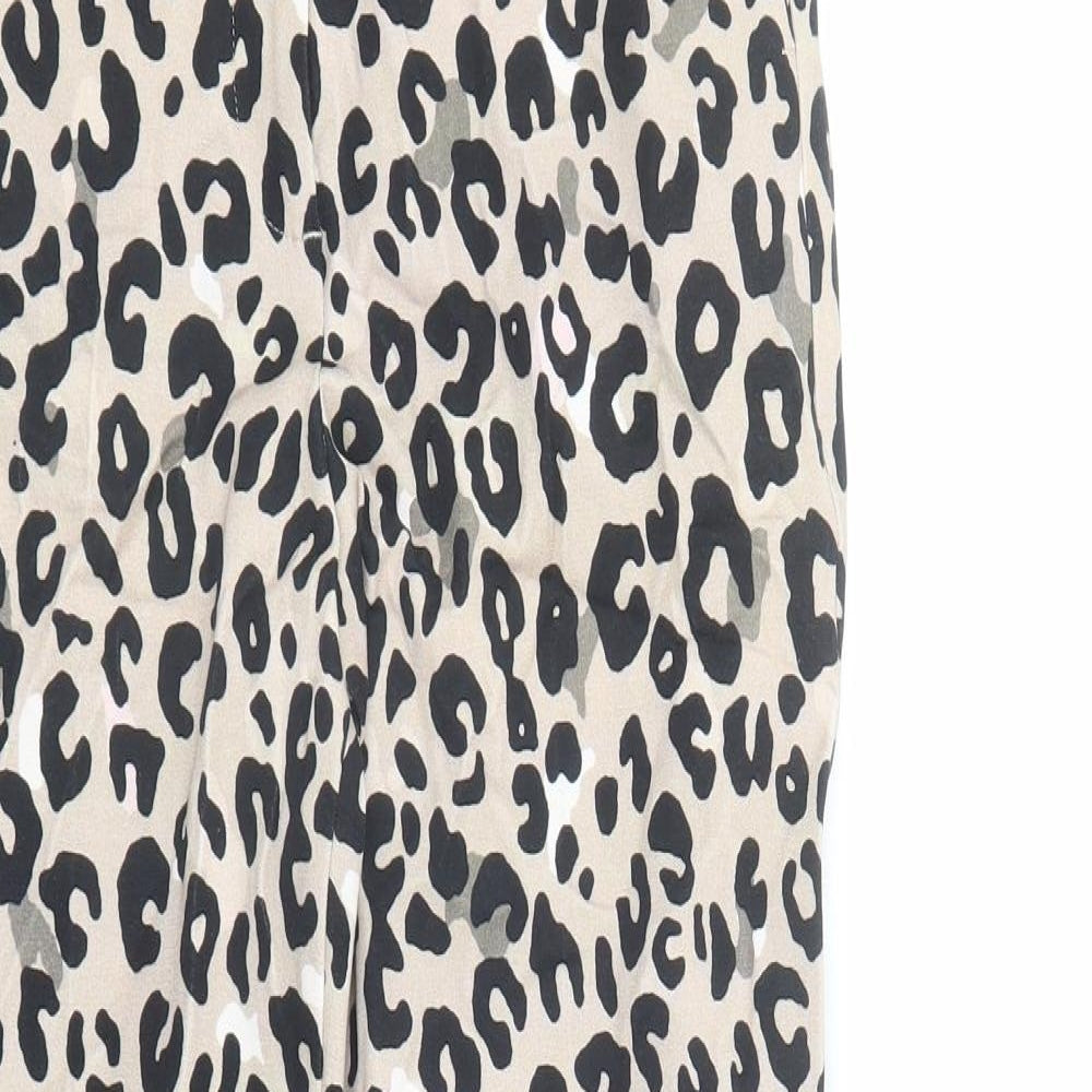 Marks and Spencer Womens Brown Animal Print Viscose Trousers Size 6 L28 in Regular Zip - Leopard Pattern
