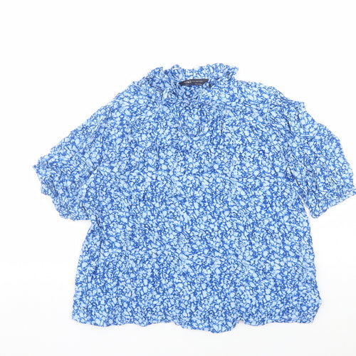 Marks and Spencer Womens Blue Geometric Viscose Basic Blouse Size 10 Round Neck - Keyhole Neckline