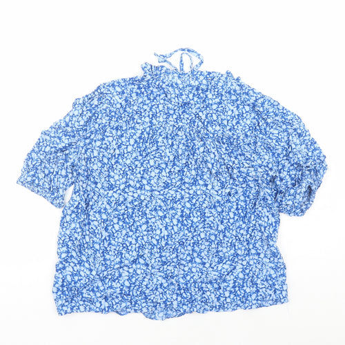 Marks and Spencer Womens Blue Geometric Viscose Basic Blouse Size 10 Round Neck - Keyhole Neckline