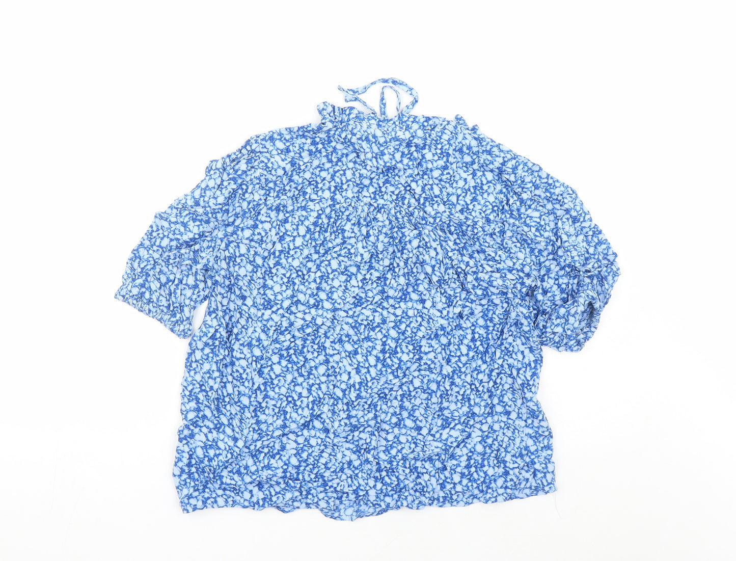 Marks and Spencer Womens Blue Geometric Viscose Basic Blouse Size 10 Round Neck - Keyhole Neckline