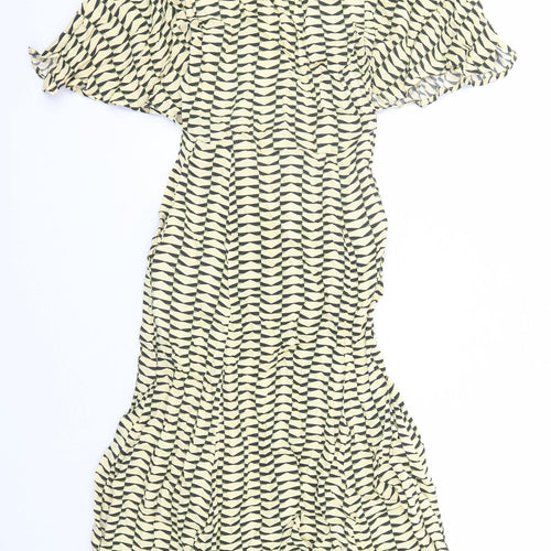 autogr Womens Yellow Geometric Viscose A-Line Size 6 Round Neck Zip