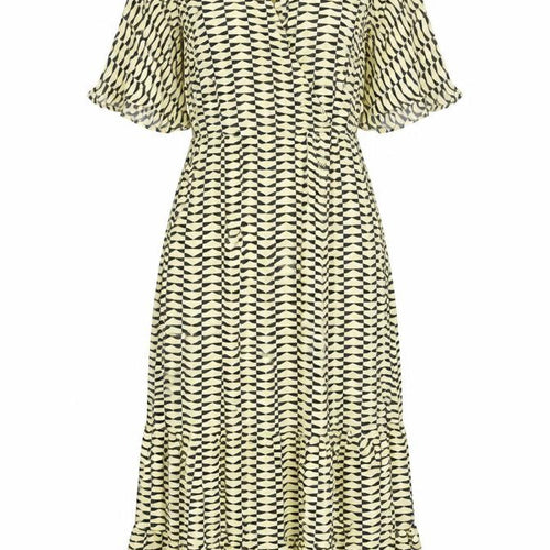 autogr Womens Yellow Geometric Viscose A-Line Size 6 Round Neck Zip