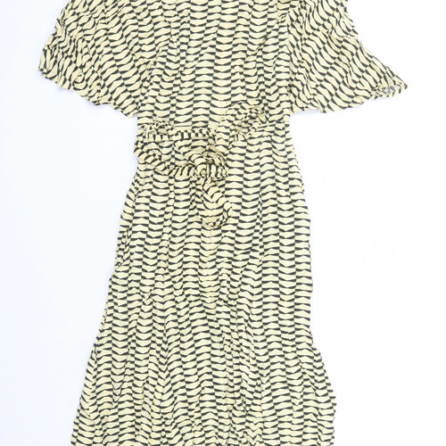 autogr Womens Yellow Geometric Viscose A-Line Size 6 Round Neck Zip