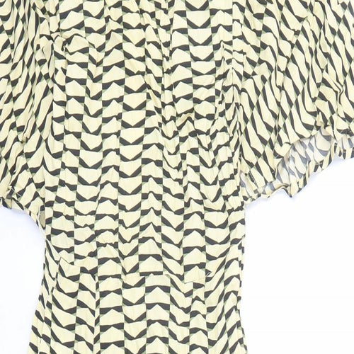 autogr Womens Yellow Geometric Viscose A-Line Size 6 Round Neck Zip