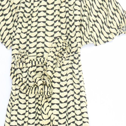 autogr Womens Yellow Geometric Viscose A-Line Size 6 Round Neck Zip