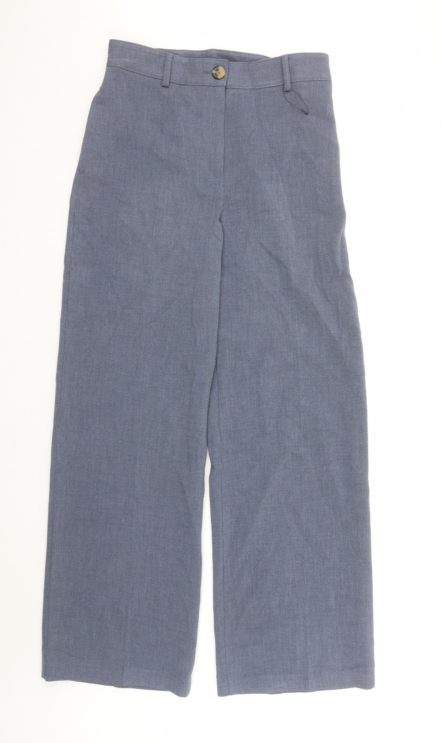 Marks and Spencer Womens Blue Polyester Trousers Size 12 L33 in Regular Zip - Long Leg