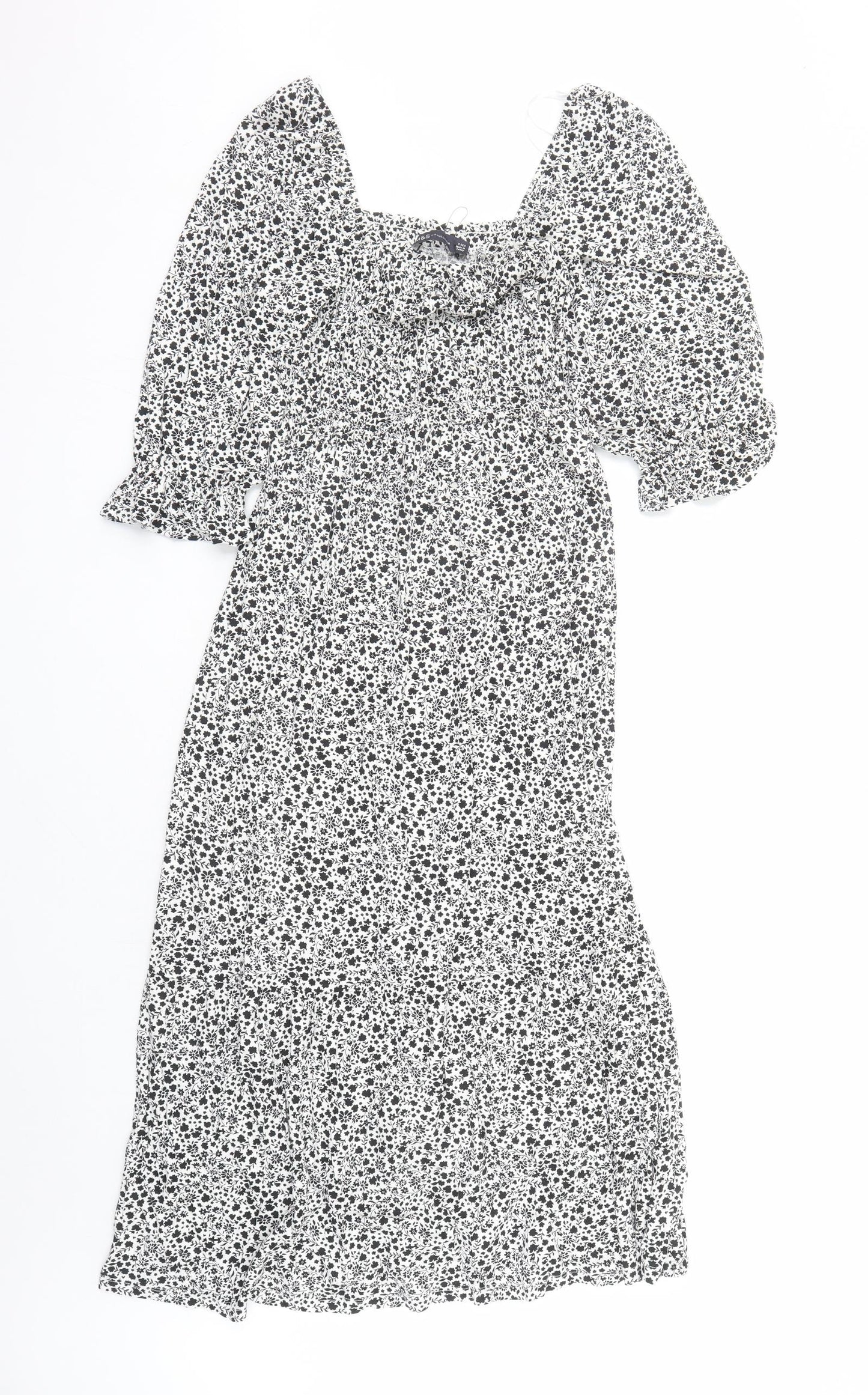 Marks and Spencer Womens Black Floral Viscose Trapeze & Swing Size 8 Square Neck Pullover