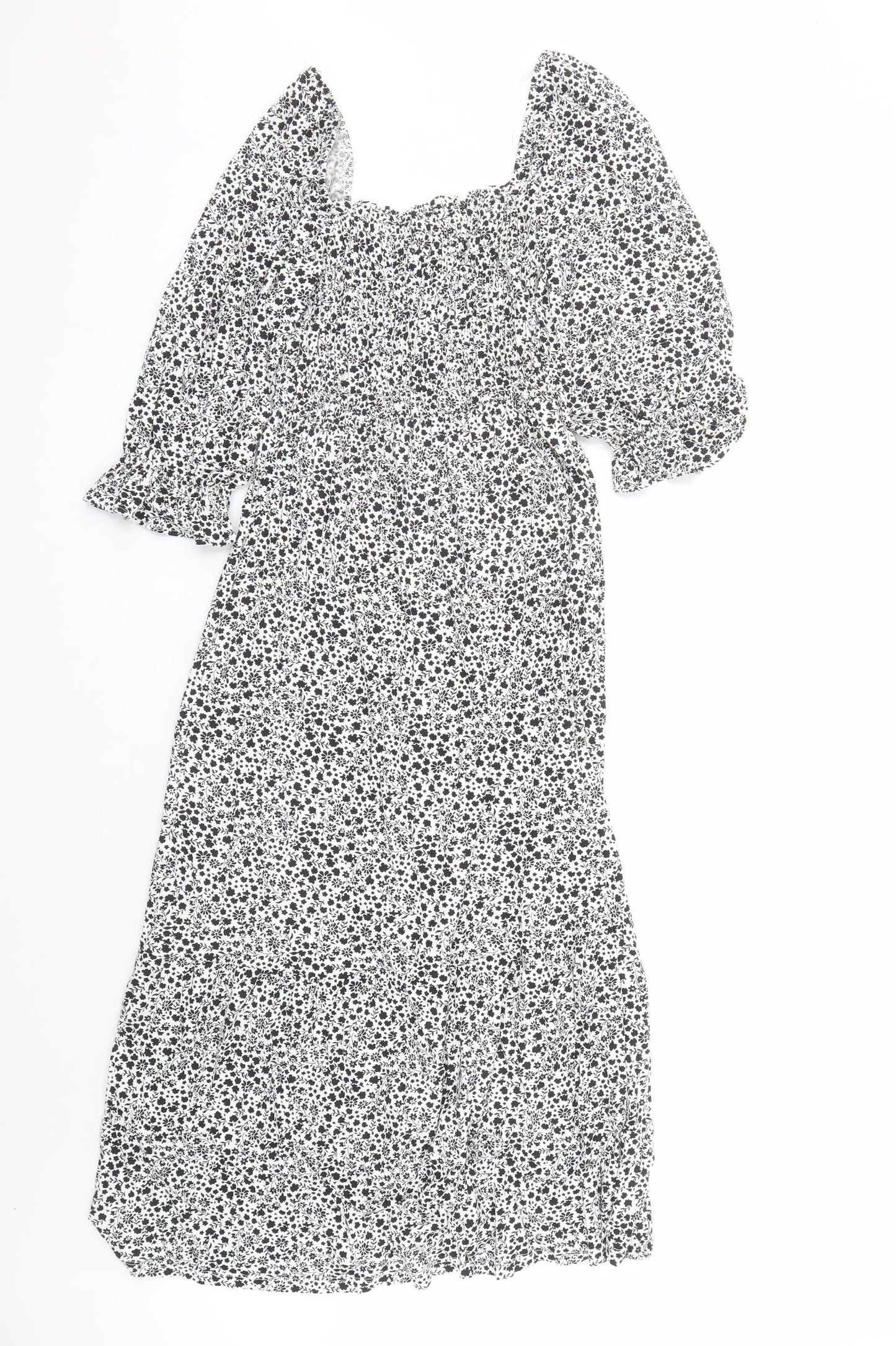 Marks and Spencer Womens Black Floral Viscose Trapeze & Swing Size 8 Square Neck Pullover
