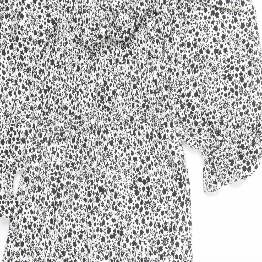 Marks and Spencer Womens Black Floral Viscose Trapeze & Swing Size 8 Square Neck Pullover