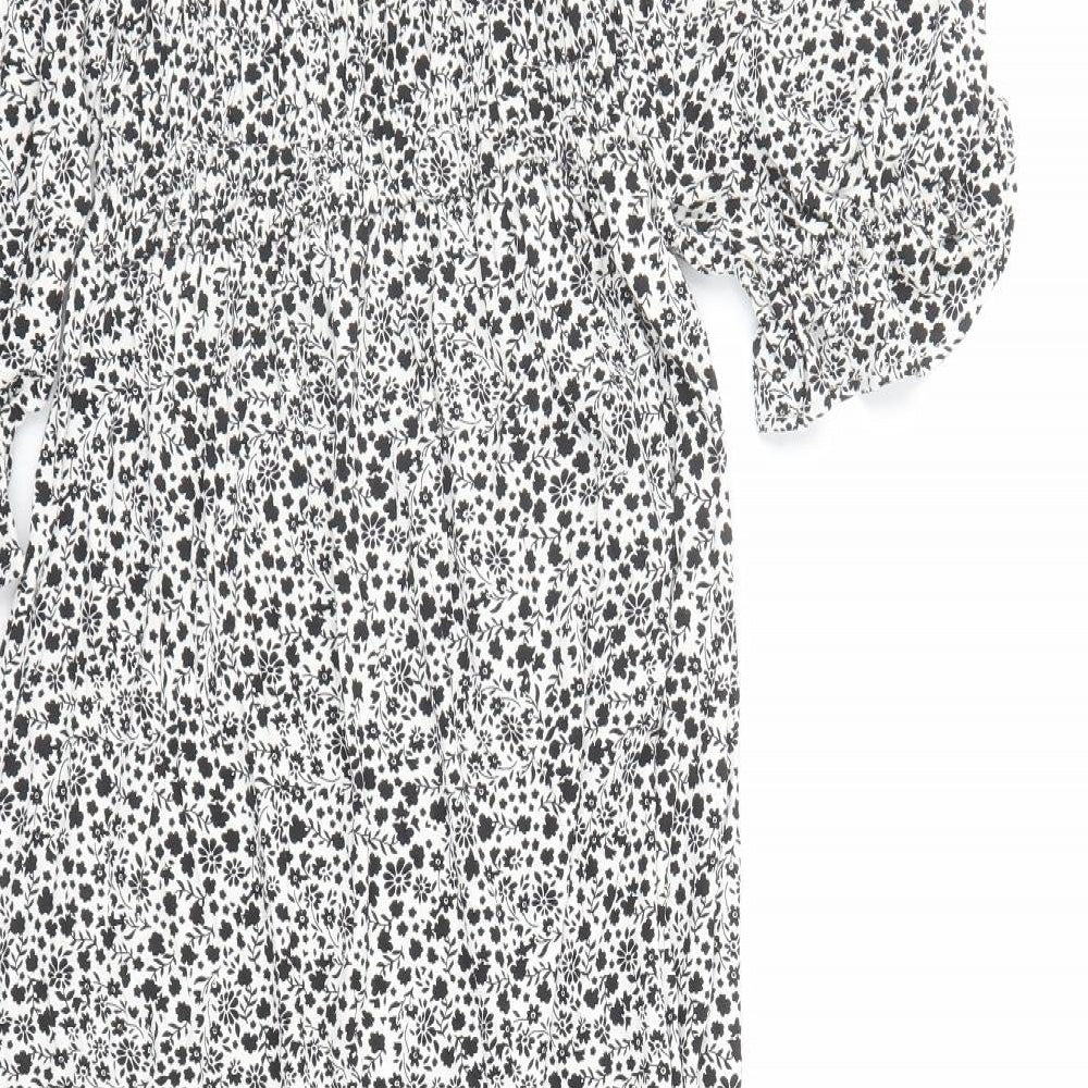Marks and Spencer Womens Black Floral Viscose Trapeze & Swing Size 8 Square Neck Pullover
