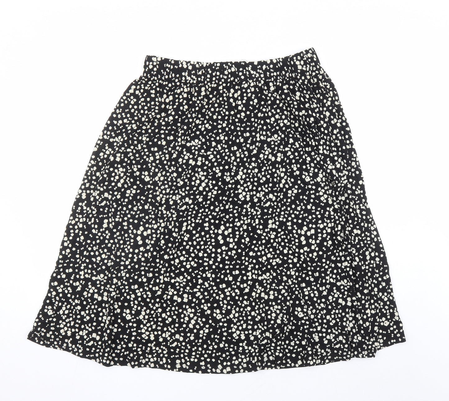 Marks and Spencer Womens Black Geometric Viscose Swing Skirt Size 10 - Elasticated Waist