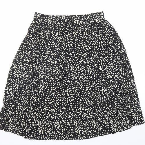 Marks and Spencer Womens Black Geometric Viscose Swing Skirt Size 10 - Elasticated Waist