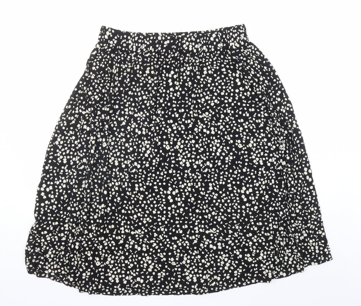 Marks and Spencer Womens Black Geometric Viscose Swing Skirt Size 10 - Elasticated Waist