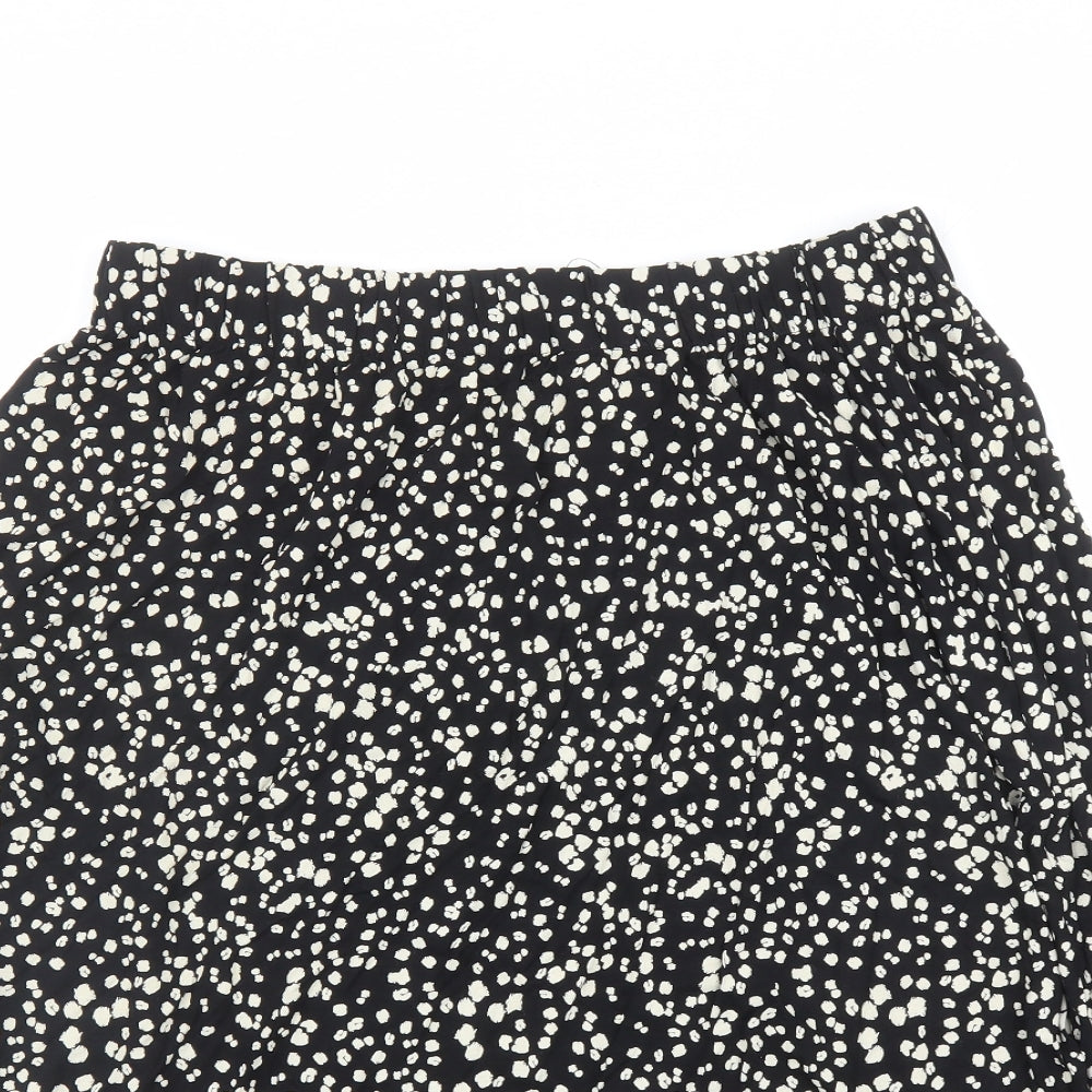 Marks and Spencer Womens Black Geometric Viscose Swing Skirt Size 10 - Elasticated Waist