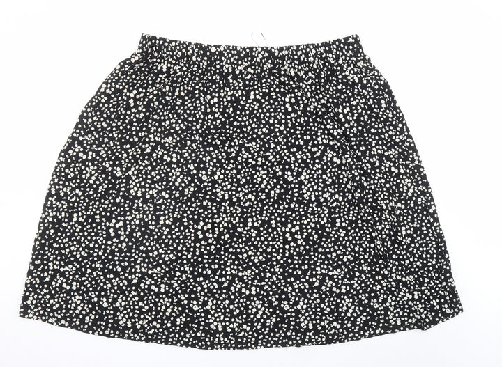 Marks and Spencer Womens Black Geometric Viscose Swing Skirt Size 22 - Elasticated Waist