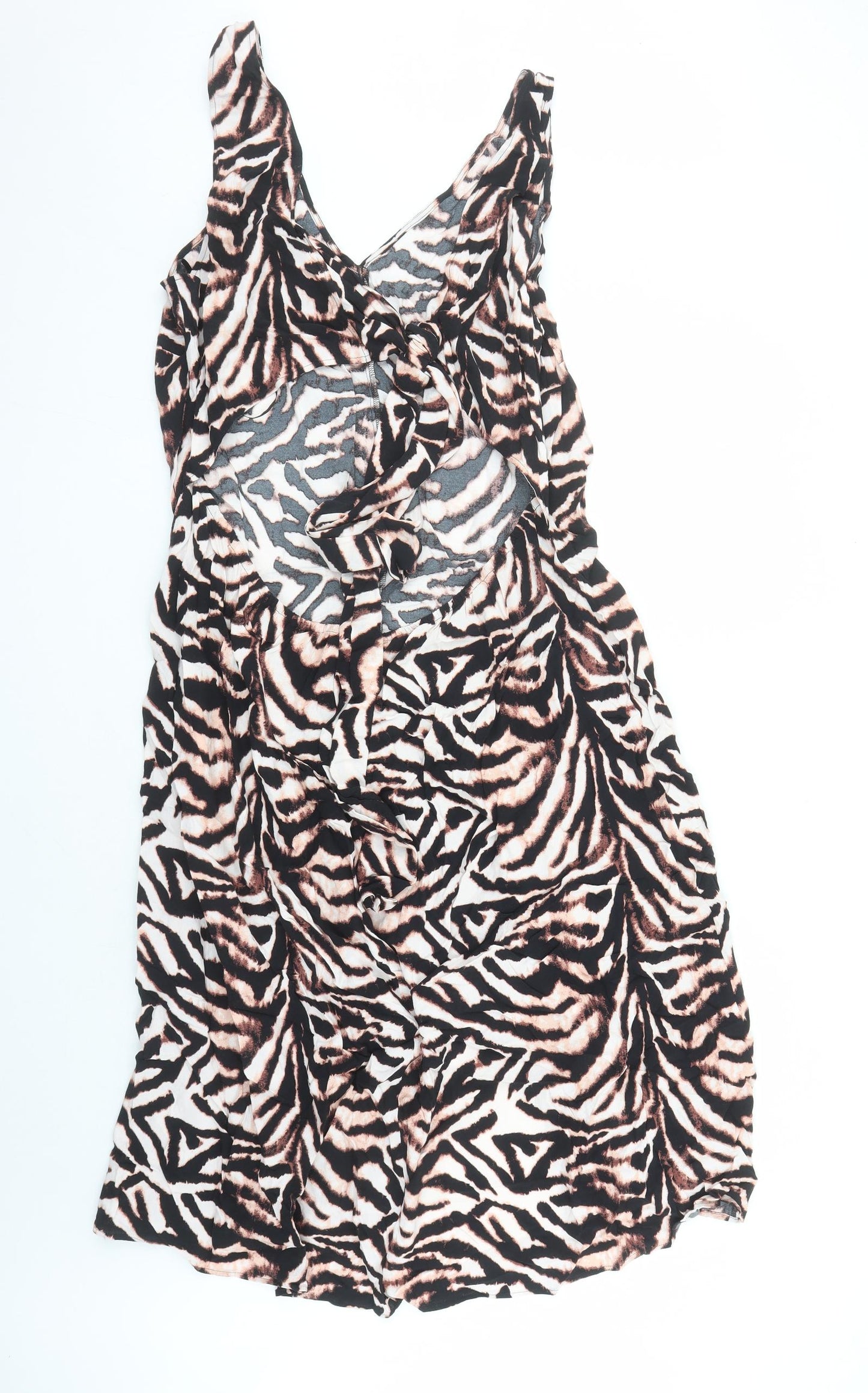 Marks and Spencer Womens Brown Animal Print Viscose Maxi Size 24 V-Neck Pullover - Tiger Pattern