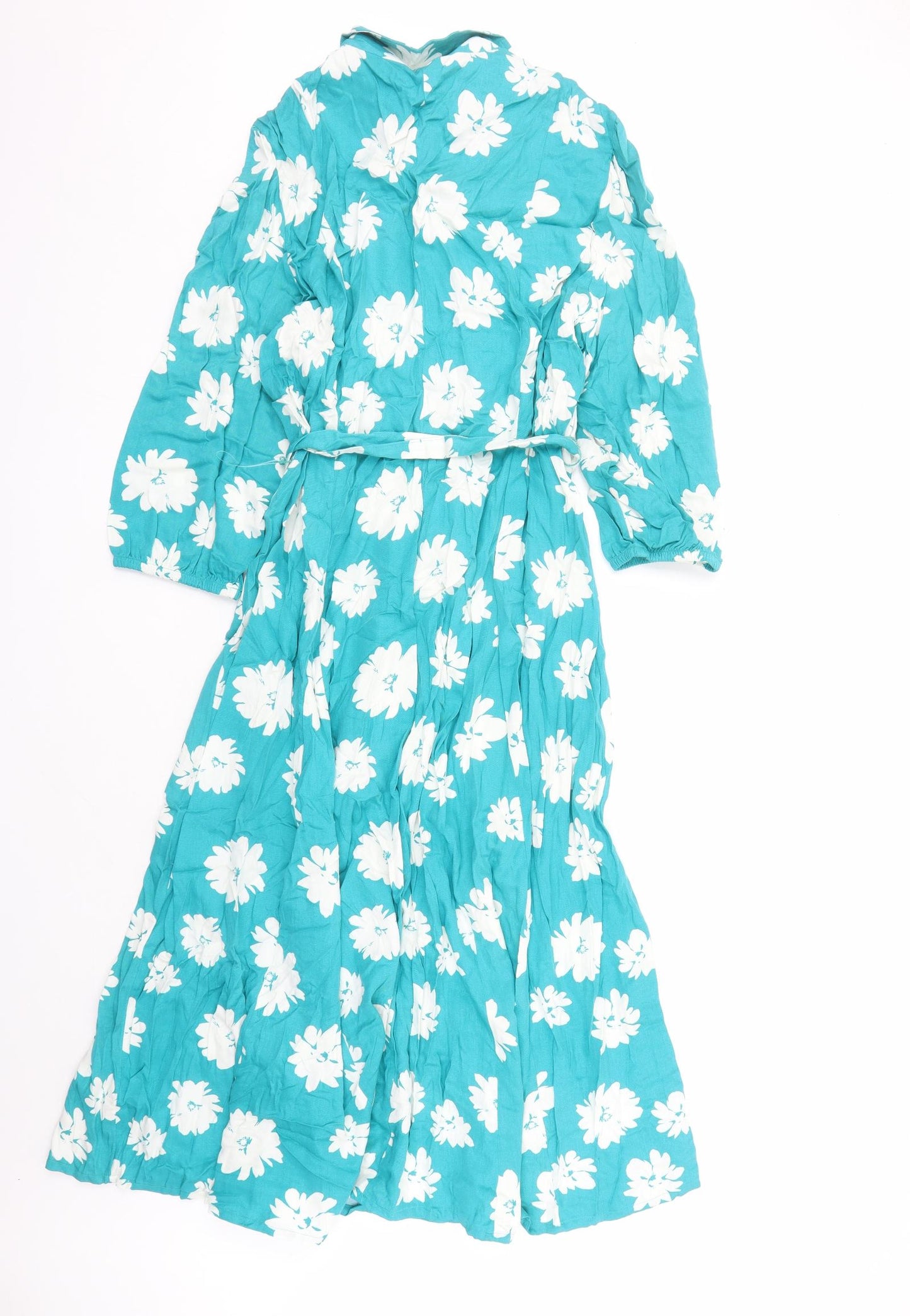 Marks and Spencer Womens Green Floral Viscose Shirt Dress Size 24 Collared Button