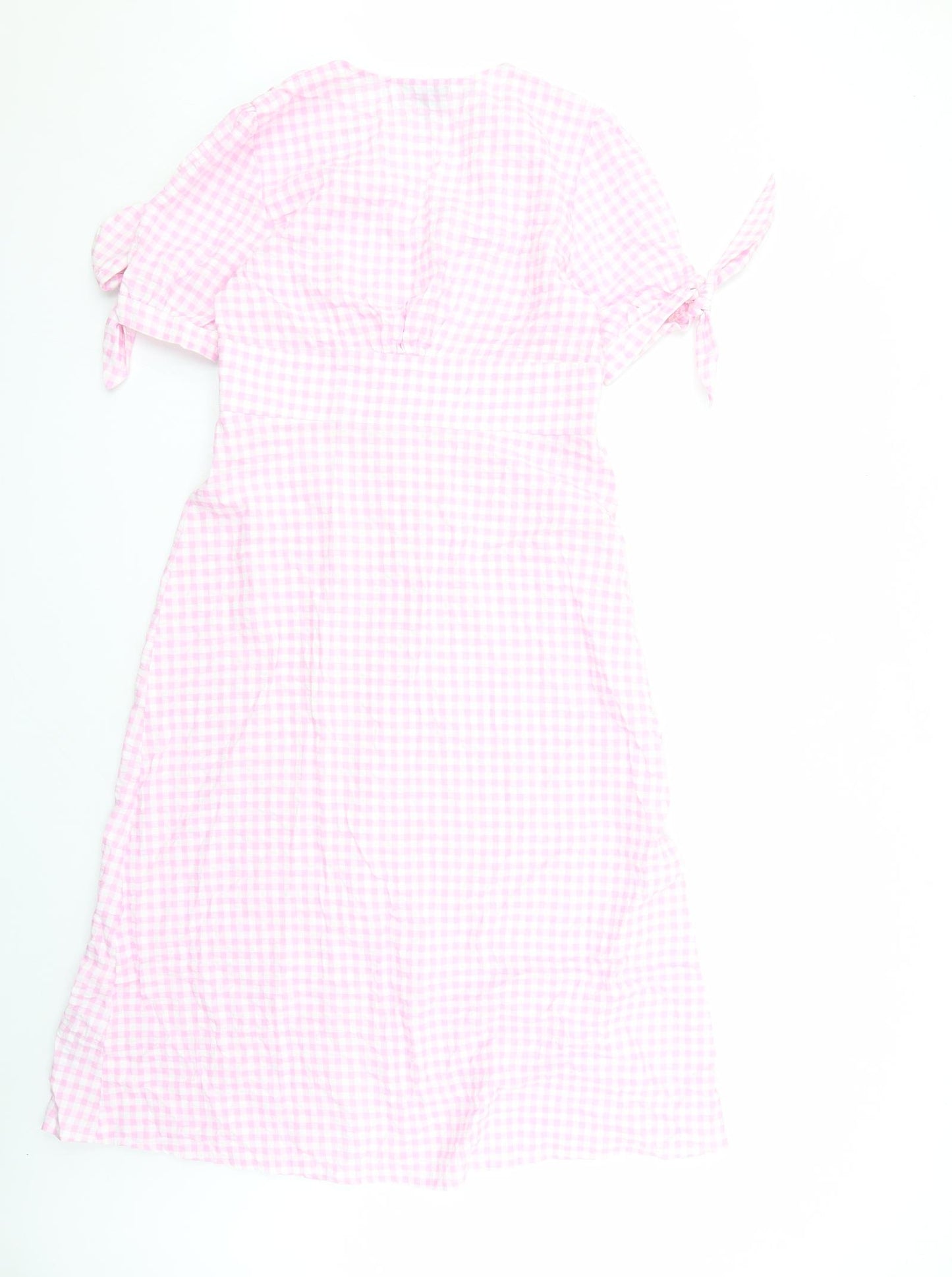 Nobody's Child Womens Pink Gingham Cotton A-Line Size 12 V-Neck Button
