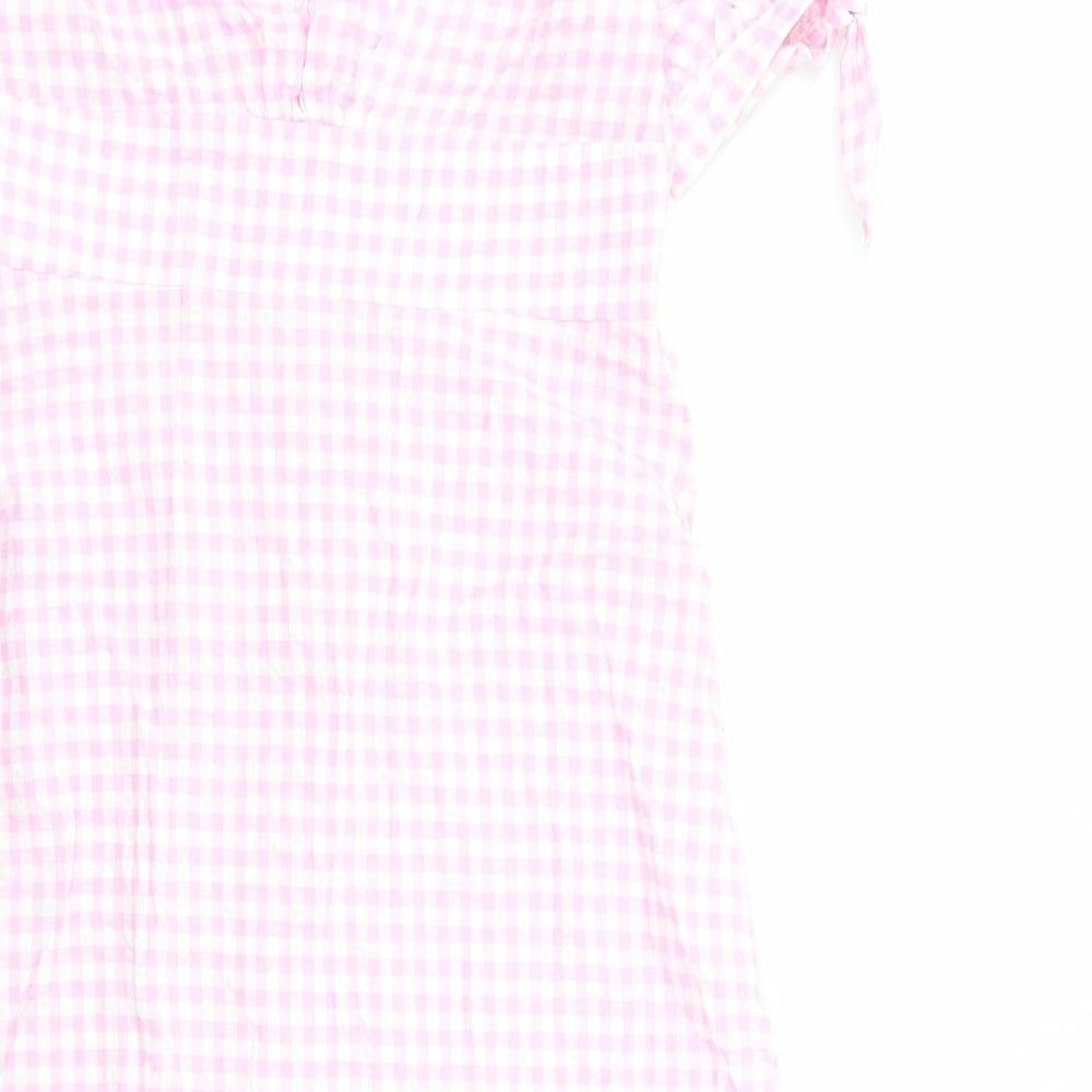 Nobody's Child Womens Pink Gingham Cotton A-Line Size 12 V-Neck Button