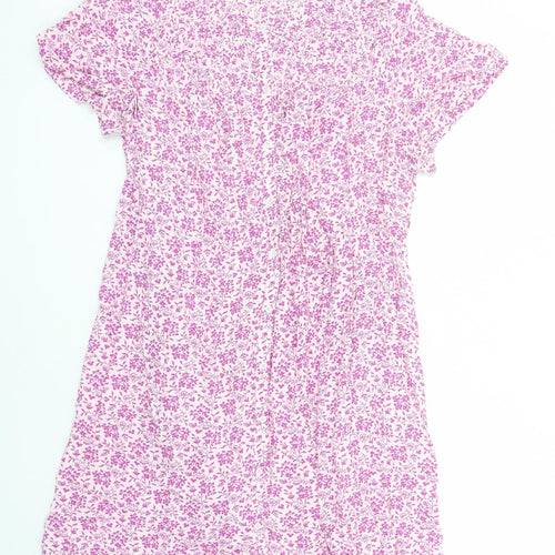 Per Una Womens Purple Floral Viscose A-Line Size 18 Round Neck Button
