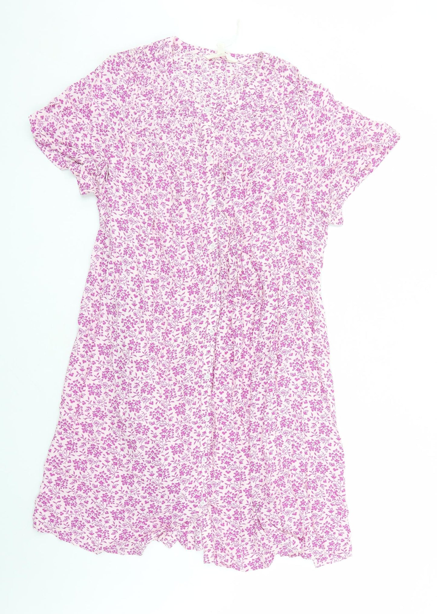 Per Una Womens Purple Floral Viscose A-Line Size 18 Round Neck Button