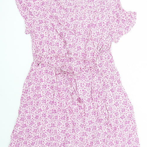 Per Una Womens Purple Floral Viscose A-Line Size 18 Round Neck Button
