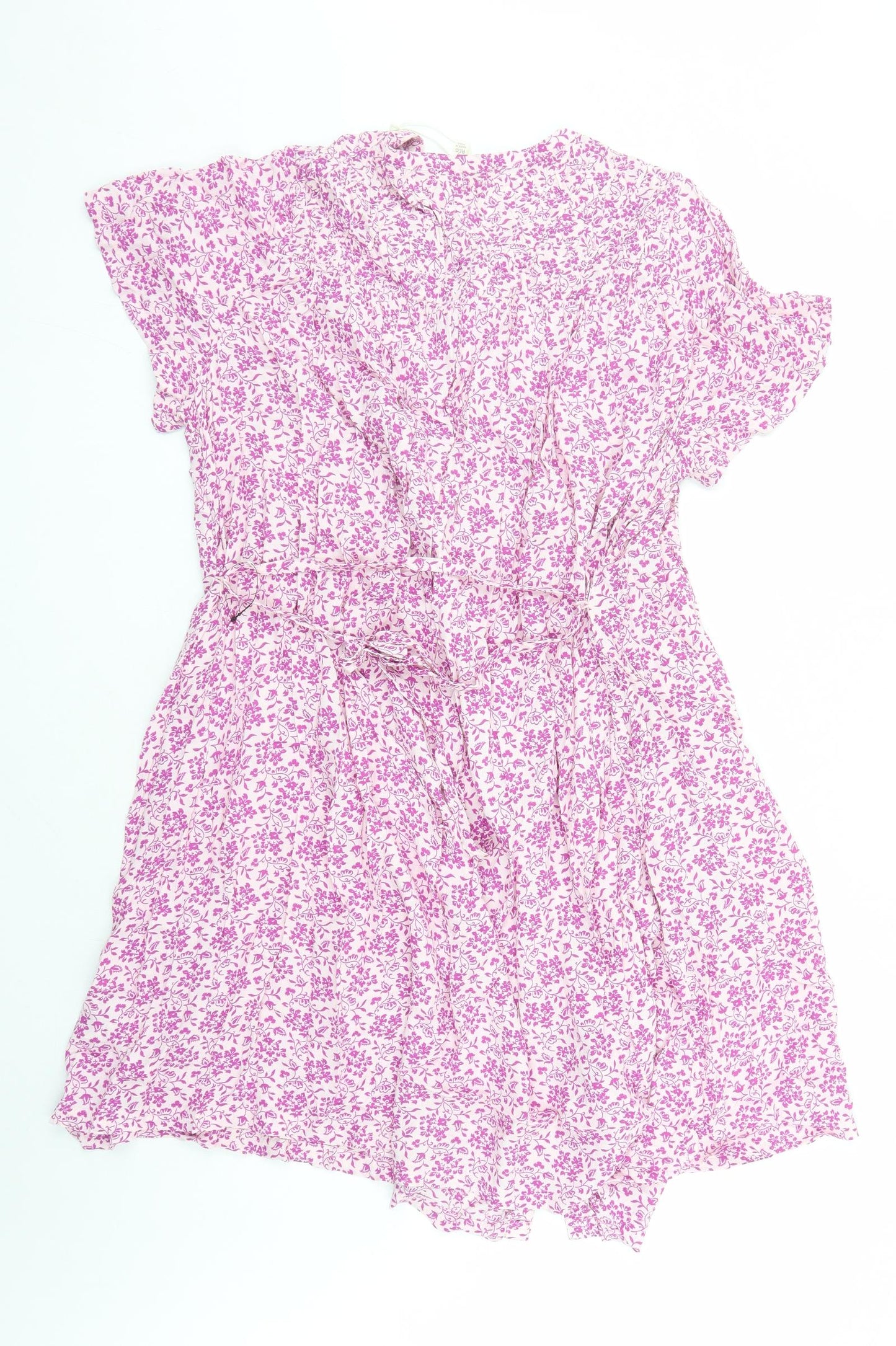 Per Una Womens Purple Floral Viscose A-Line Size 18 Round Neck Button