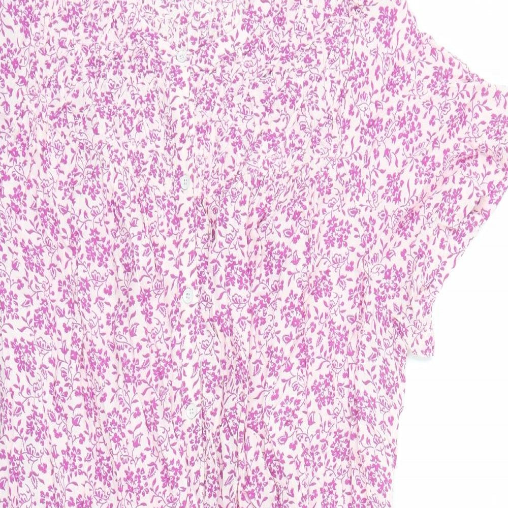 Per Una Womens Purple Floral Viscose A-Line Size 18 Round Neck Button