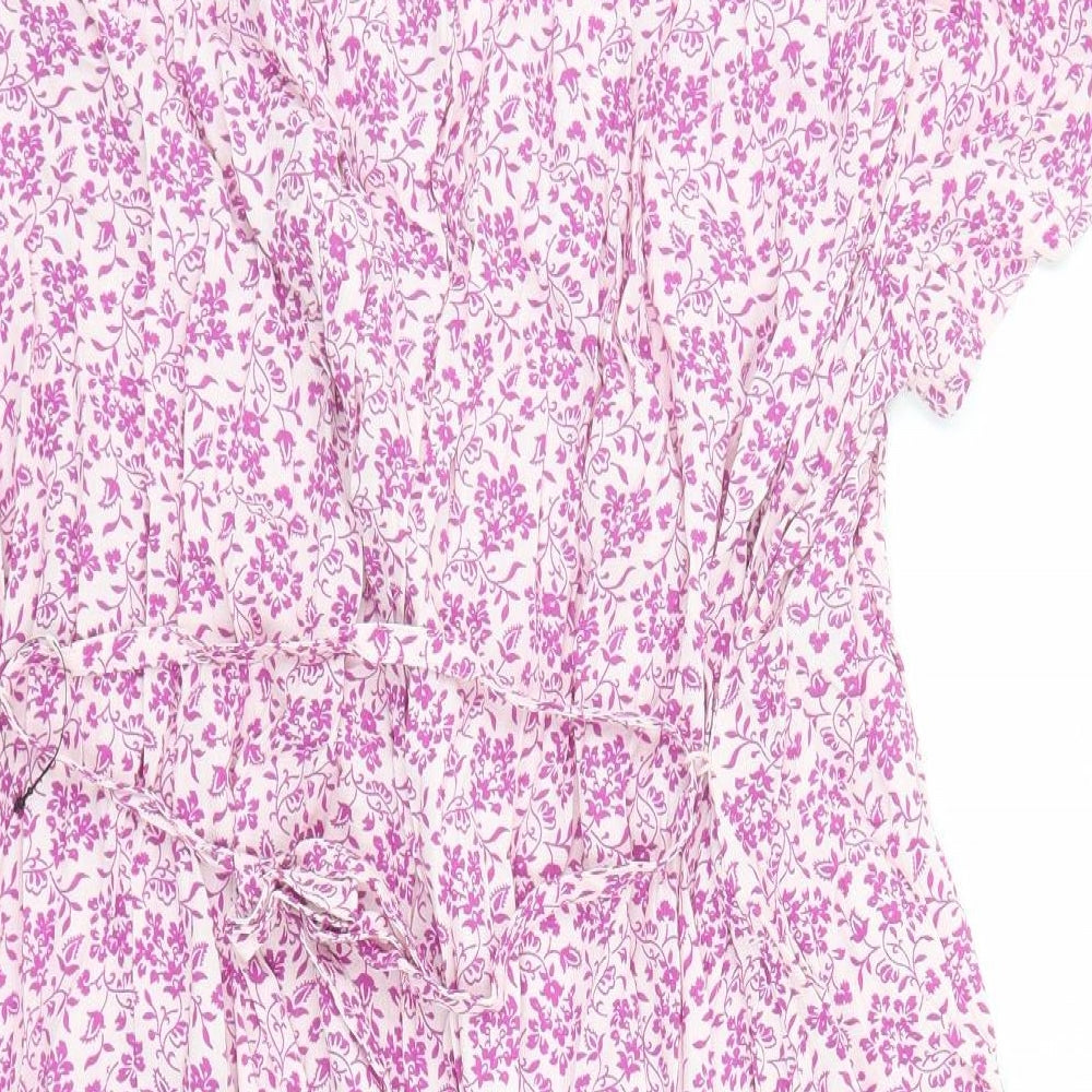 Per Una Womens Purple Floral Viscose A-Line Size 18 Round Neck Button