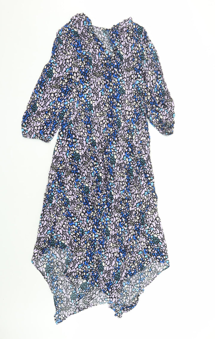 Marks and Spencer Womens Multicoloured Animal Print Viscose Trapeze & Swing Size 10 Round Neck Zip - Leopard Pattern