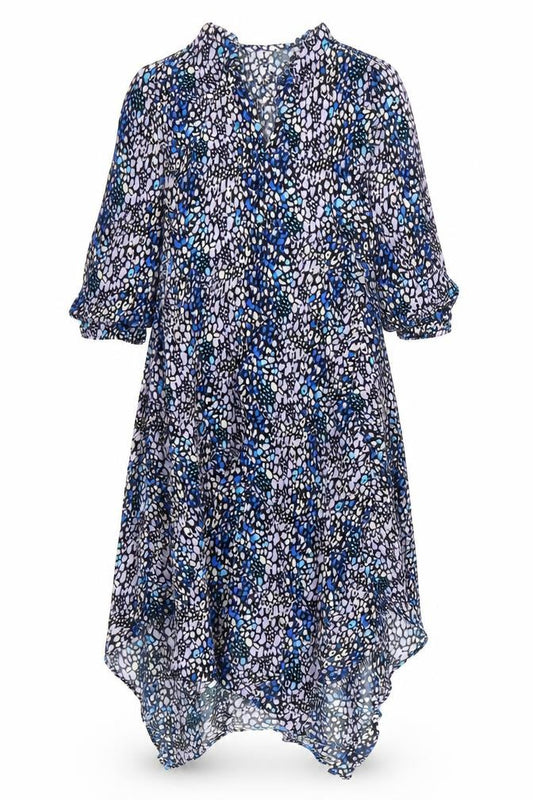 Front view of Marks & Spencer women’s multicoloured animal print viscose trapeze & swing, round neck zip - leopard pattern