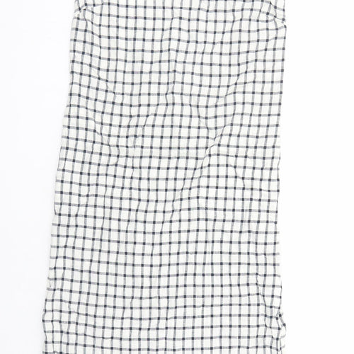 Marks and Spencer Womens White Check Flax A-Line Size 6 V-Neck Zip