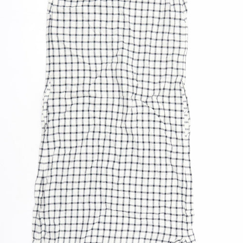 Marks and Spencer Womens White Check Flax A-Line Size 6 V-Neck Zip