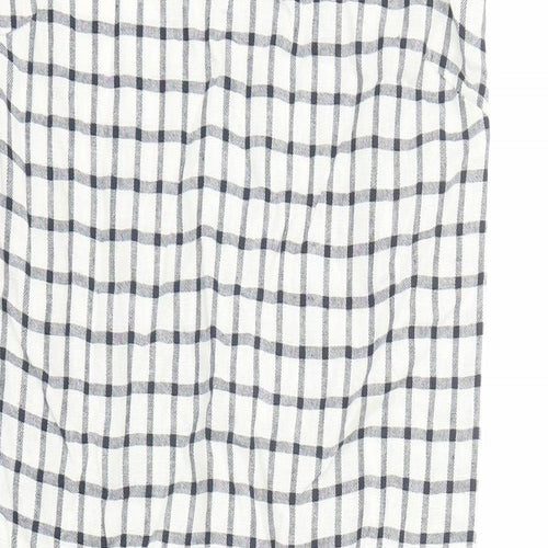Marks and Spencer Womens White Check Flax A-Line Size 6 V-Neck Zip