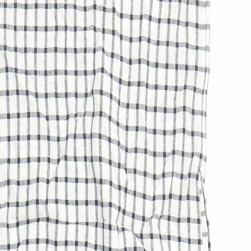 Marks and Spencer Womens White Check Flax A-Line Size 6 V-Neck Zip