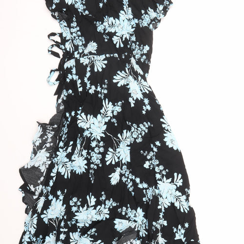 Per Una Womens Black Floral Polyester Fit & Flare Size 6 V-Neck Zip