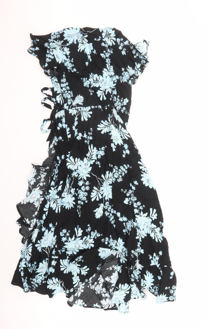 Per Una Womens Black Floral Polyester Fit & Flare Size 6 V-Neck Zip