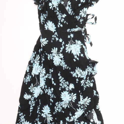 Per Una Womens Black Floral Polyester Fit & Flare Size 6 V-Neck Zip