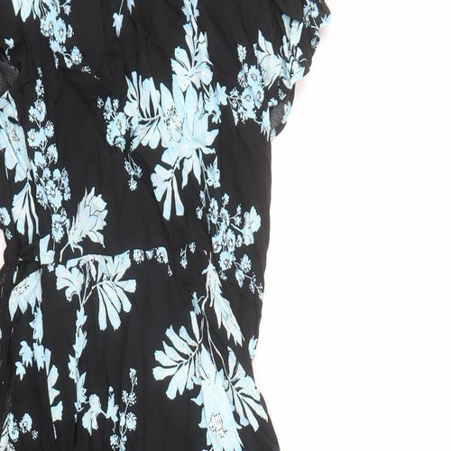 Per Una Womens Black Floral Polyester Fit & Flare Size 6 V-Neck Zip