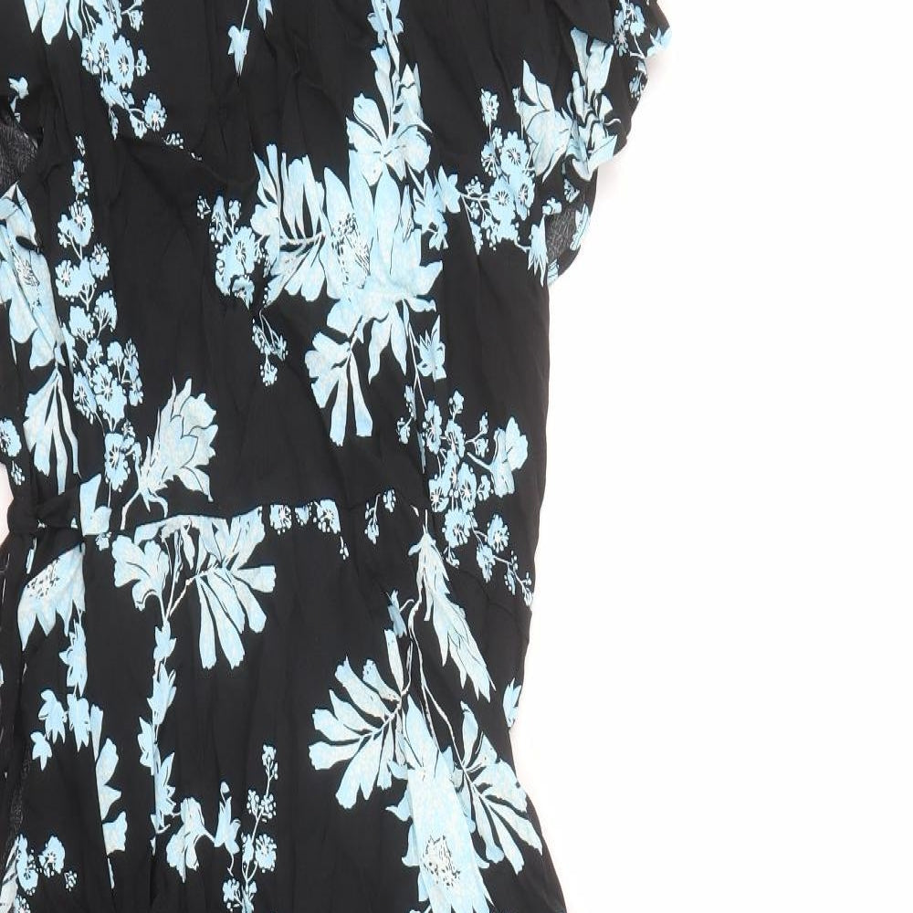 Per Una Womens Black Floral Polyester Fit & Flare Size 6 V-Neck Zip