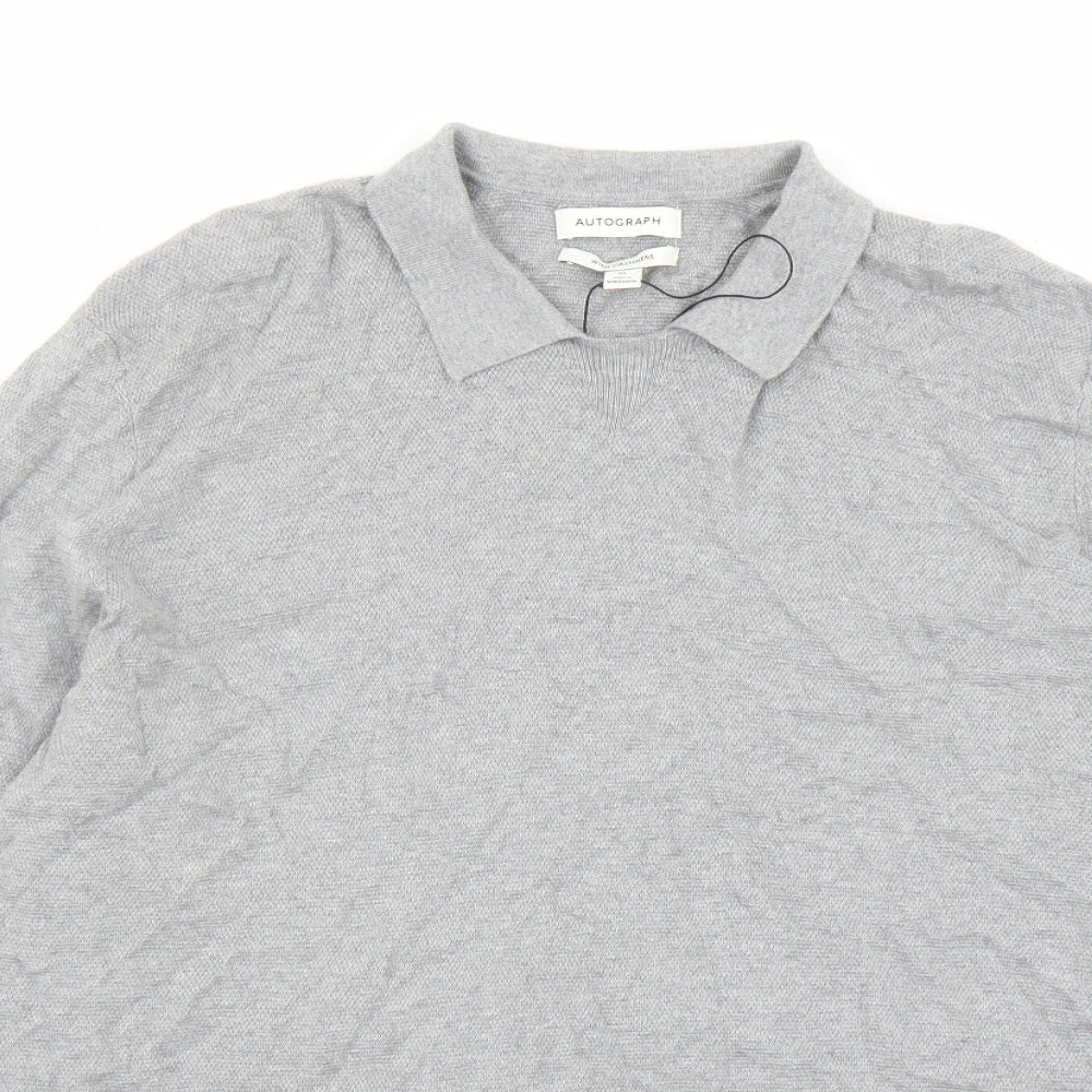 Autograph Mens Grey Collared Cotton Pullover Jumper Size XL Long Sleeve