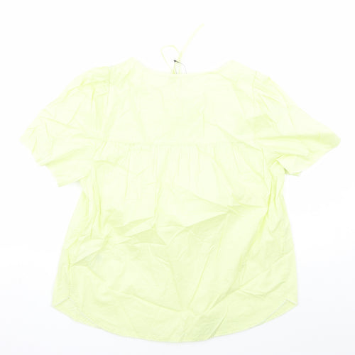 Marks and Spencer Womens Yellow Cotton Basic Blouse Size 10 Round Neck - Embroidered Flowers