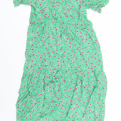 Nobody's Child Womens Green Floral Viscose A-Line Size 12 V-Neck Pullover